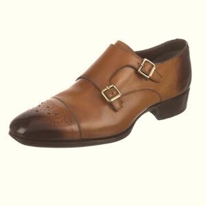 Tom Ford mens Brown Leather Double Monk Oxfords with Brogue Detailing size 13